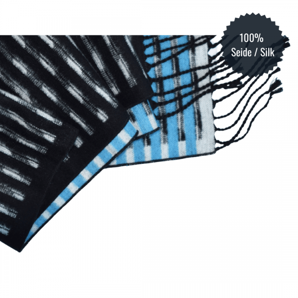 Seidenflanell Schal Schwarz mit Blauen Streifen